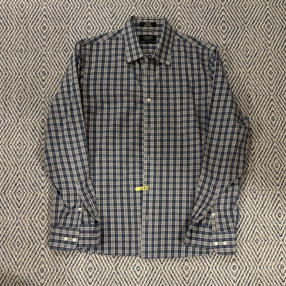 Nordstrom Navy and White Plaid Button Down Shirt